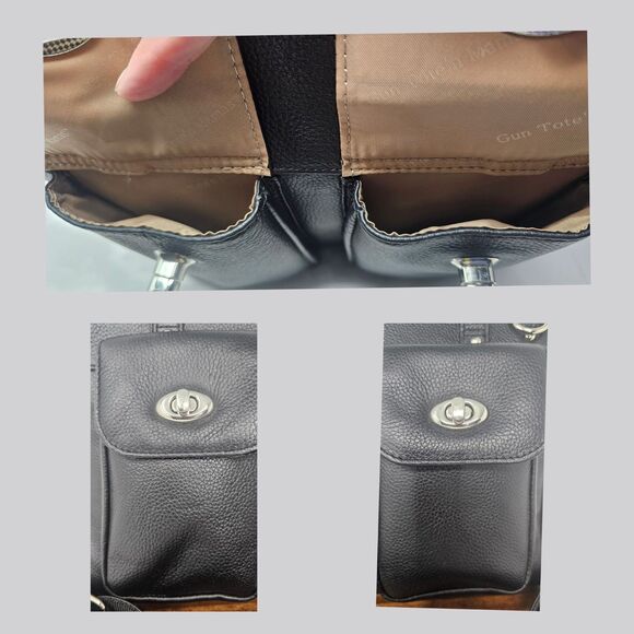 Gun Tote'n Mamas Cargo Pocket Black Leather Conceal Carry Tote Bag Turn Locks - Picture 13 of 16